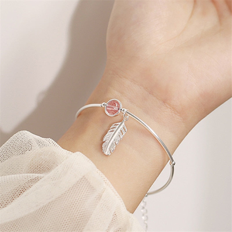 Bracelet perles et plume, argent 925