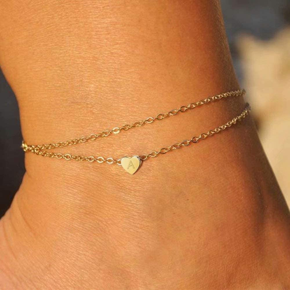 Bracelet de cheville lettre cœur