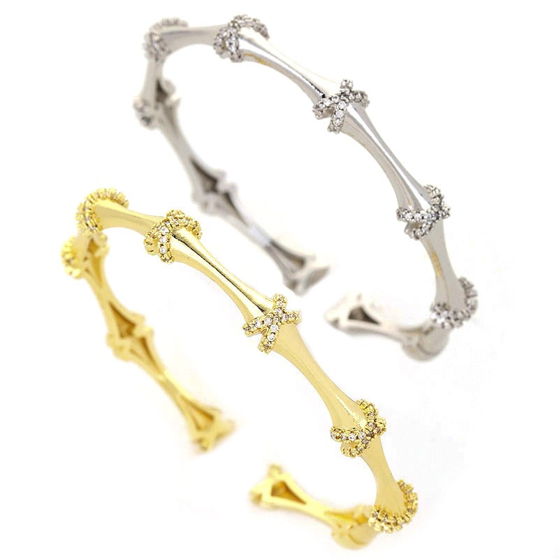 Bracelet ouvert squelette zircon, cuivre