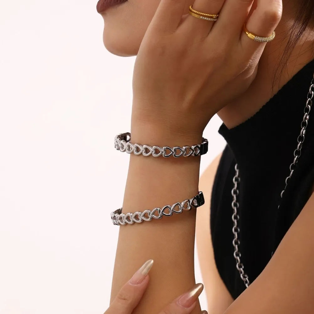 Bracelet cœur, plaqué or 18 carats, acier inoxydable