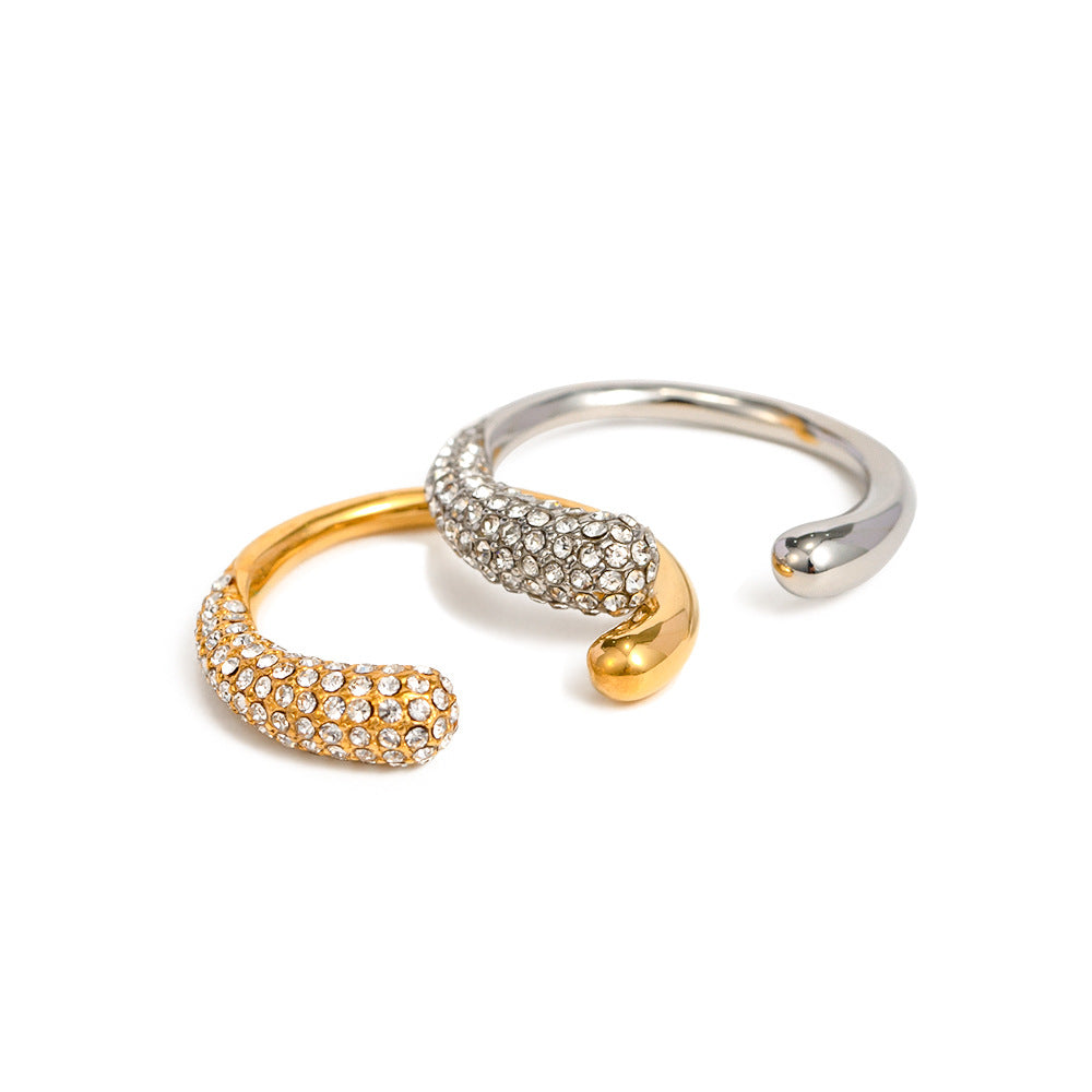 Bague ouverte zircon blanc, acier inoxydable