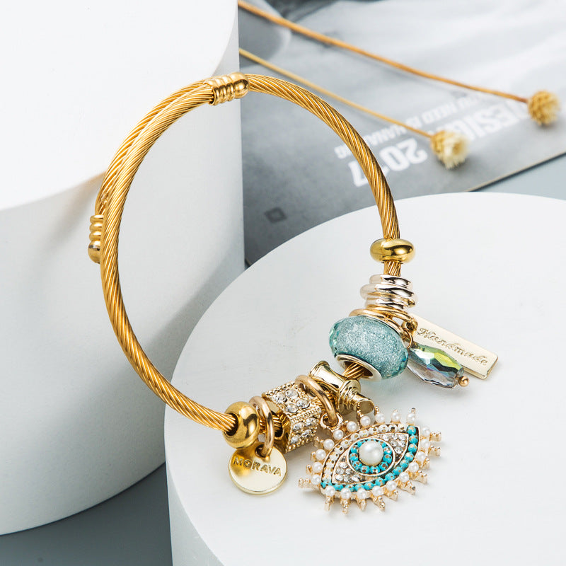 Bracelet pendentif œil protecteur, plaqué or
