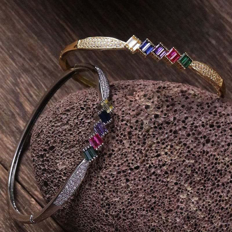 Bracelet zircon coloré serti, cuivre