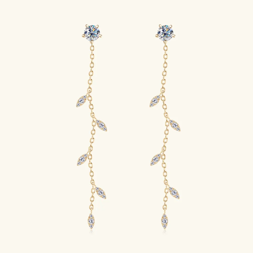 Boucles d'oreilles feuille moissanite 1,38 carat, argent 925