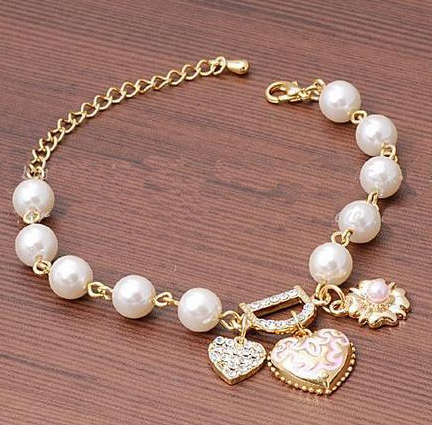 Bracelet perles cœur et fleur, cristal