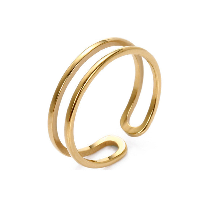 Bague large ajourée mixte, acier inoxydable doré