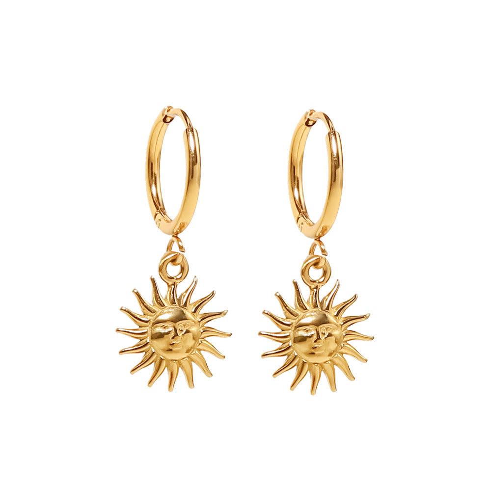Boucles d'oreilles pendantes soleil, acier titane rétro