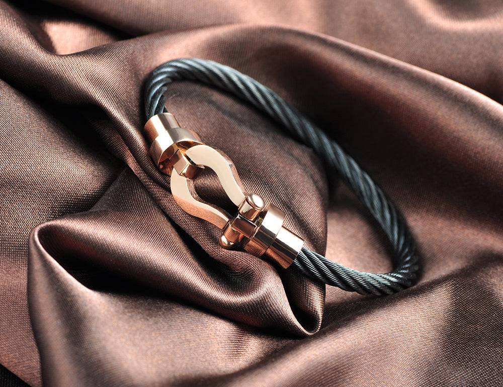 Bracelet jonc torsadé mixte, acier titane