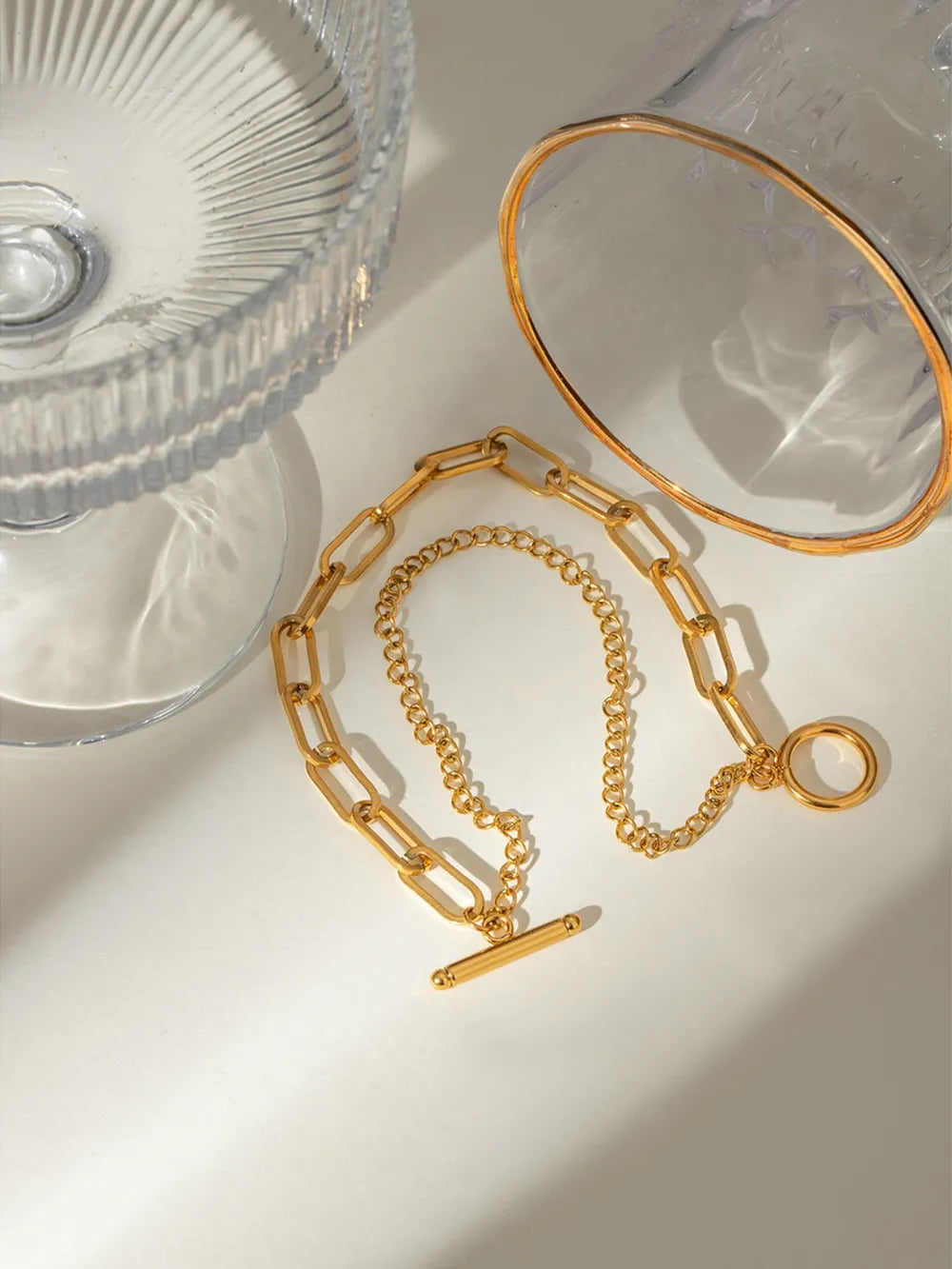 Bracelet chaîne fine, plaqué or 18 carats, acier inoxydable