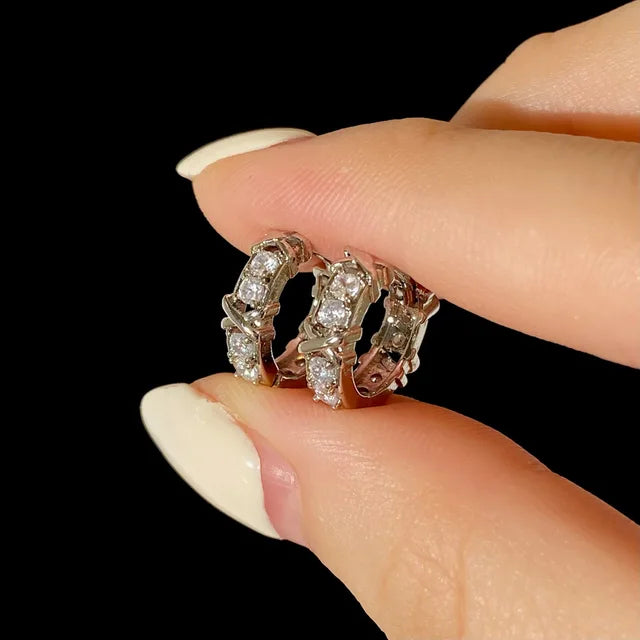 Créoles vintage zircon en croix, style coréen