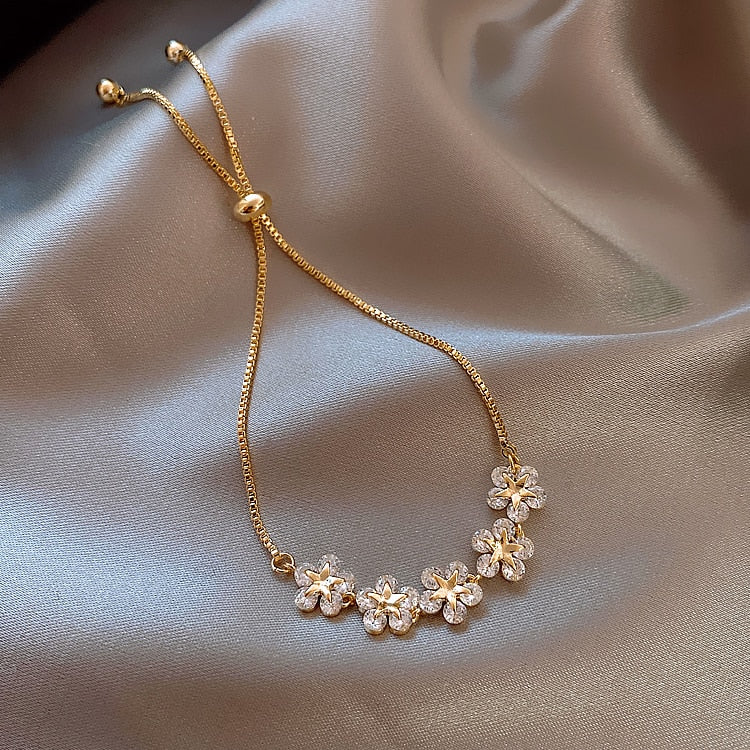 Bracelet fleur zircon ajustable, style coréen
