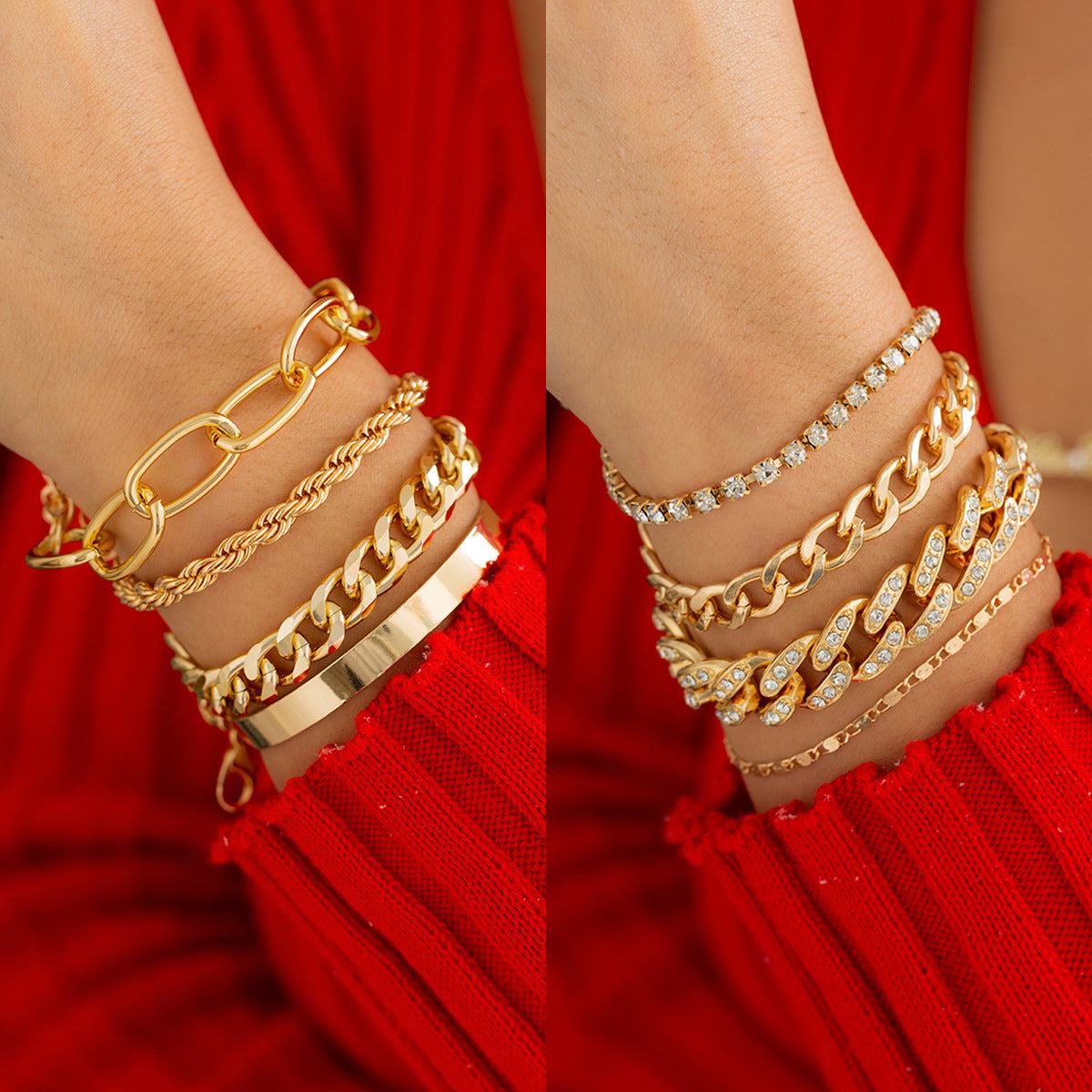 Bracelet chaîne cubaine zircon, style hip-hop
