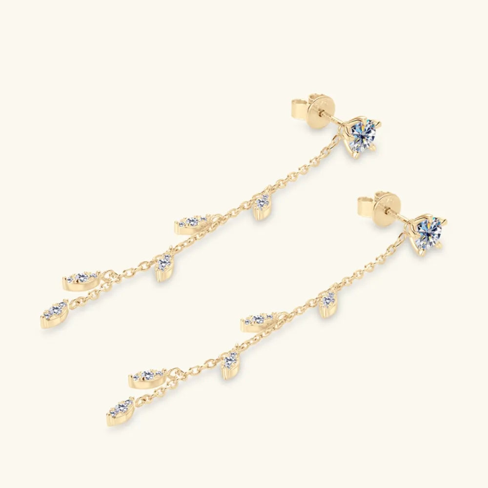 Boucles d'oreilles feuille moissanite 1,38 carat, argent 925