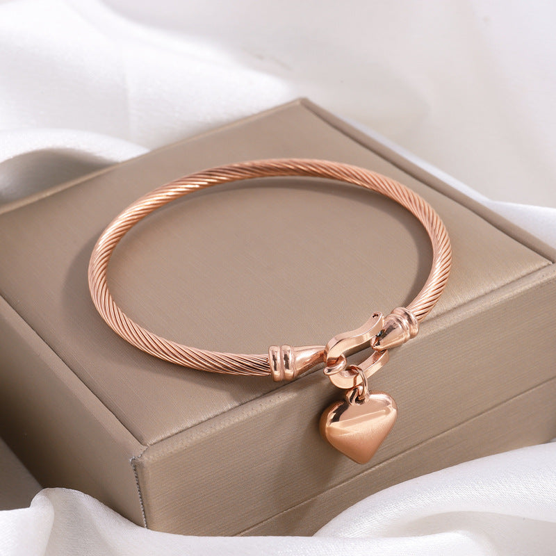 Bracelet cœur élastique élégant, acier inoxydable
