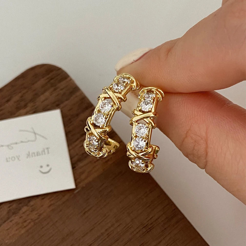 Créoles vintage zircon en croix, style coréen