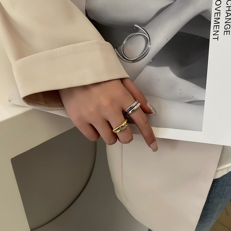 Bague ouverte texturée, style hip-hop rétro