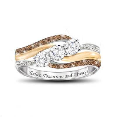 Bague de mariage bicolore, lettre personnalisée sertie de cristaux
