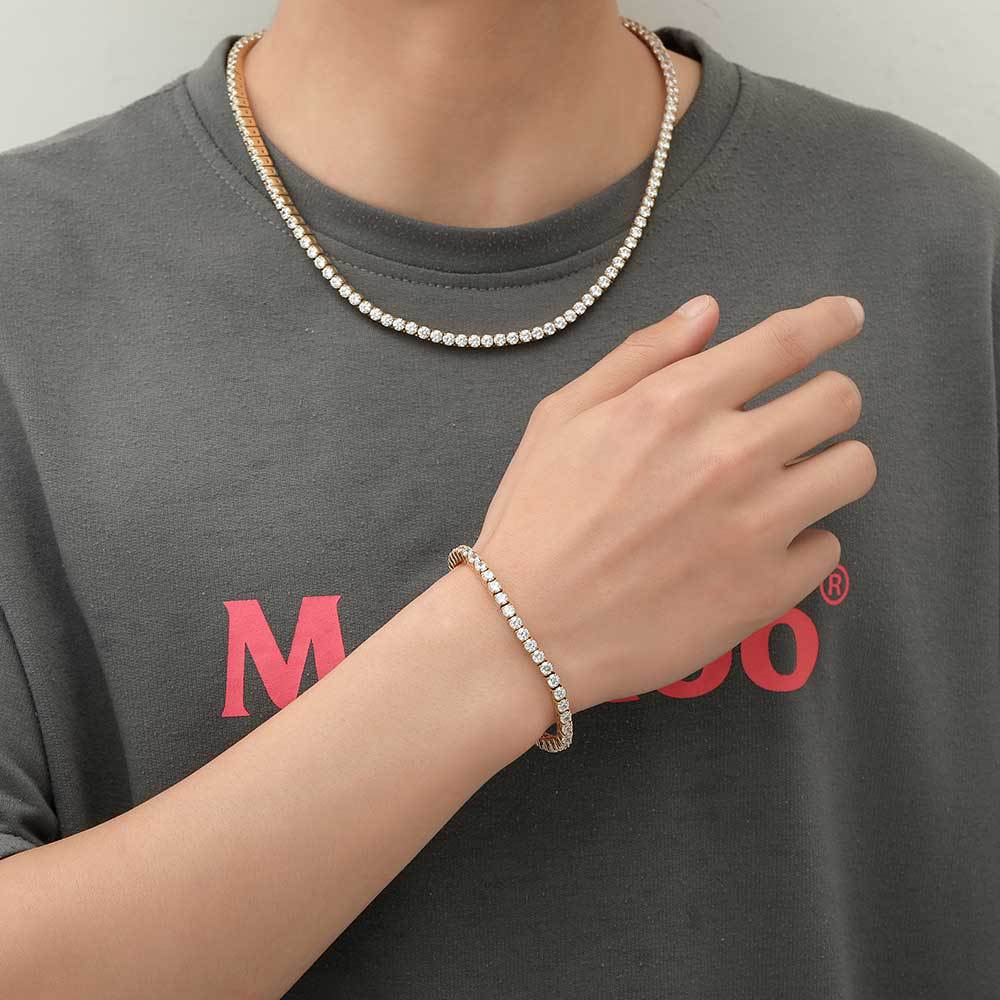 Bracelet chaîne tennis 4mm zircon, style hip-hop homme