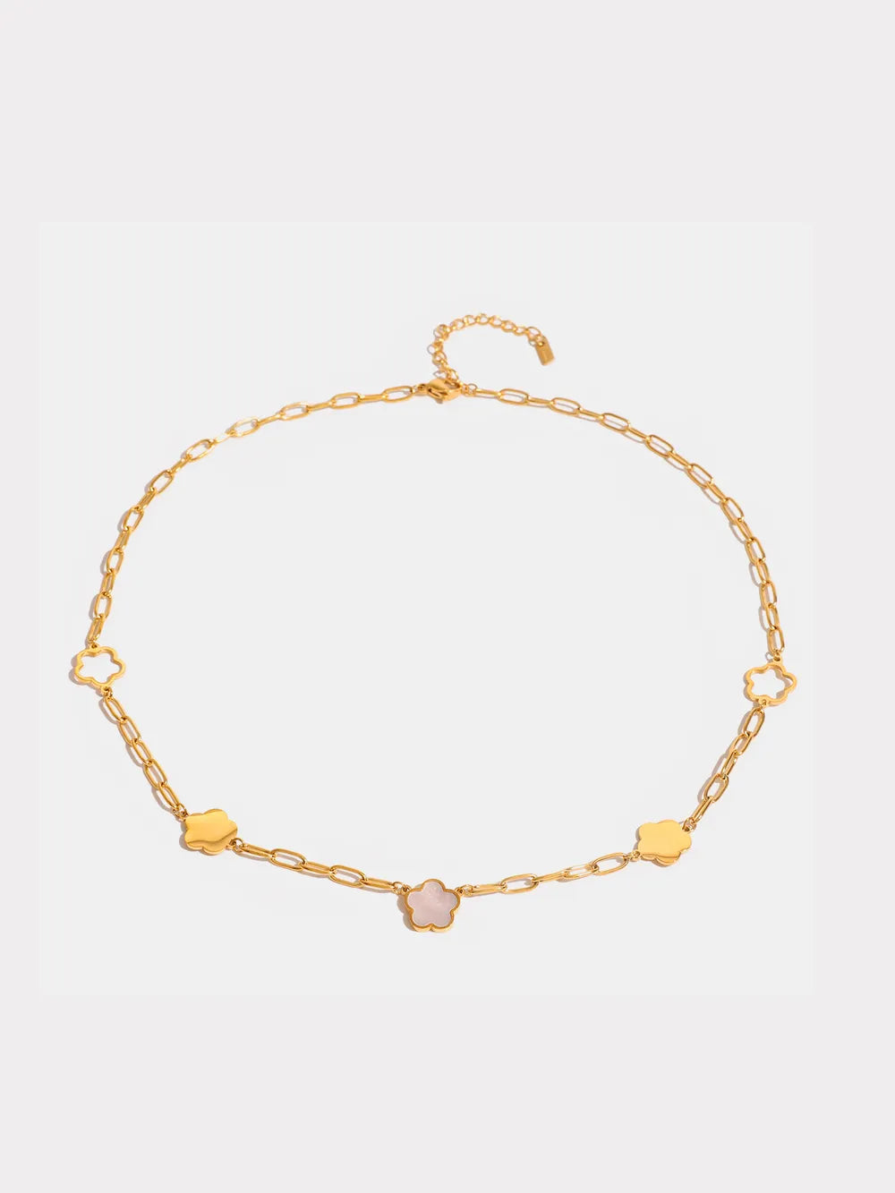 Collier fleur nacre blanche, acier inoxydable