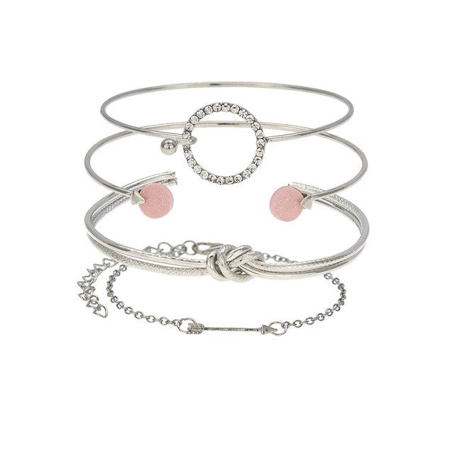 Set de 4 bracelets ouverts multi-rangs, cristal