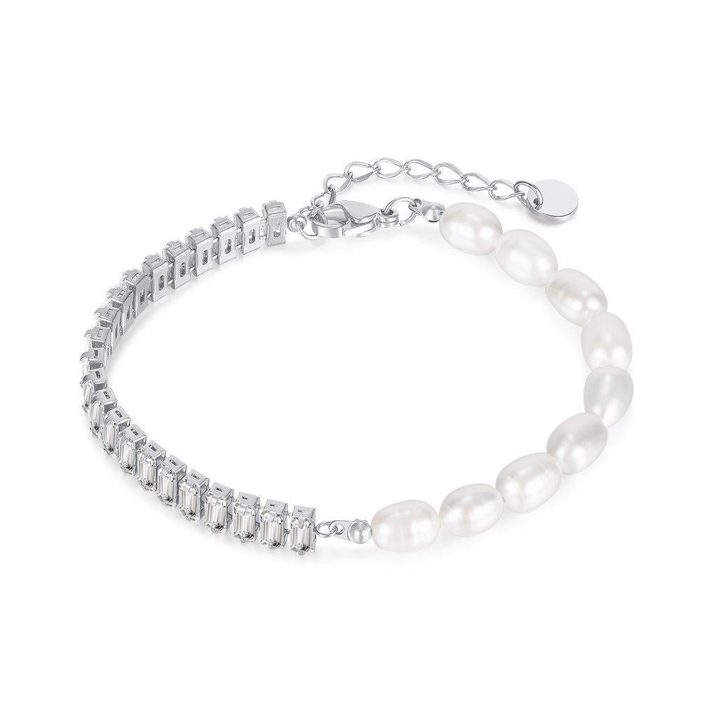 Bracelet perle et zircon, acier titane