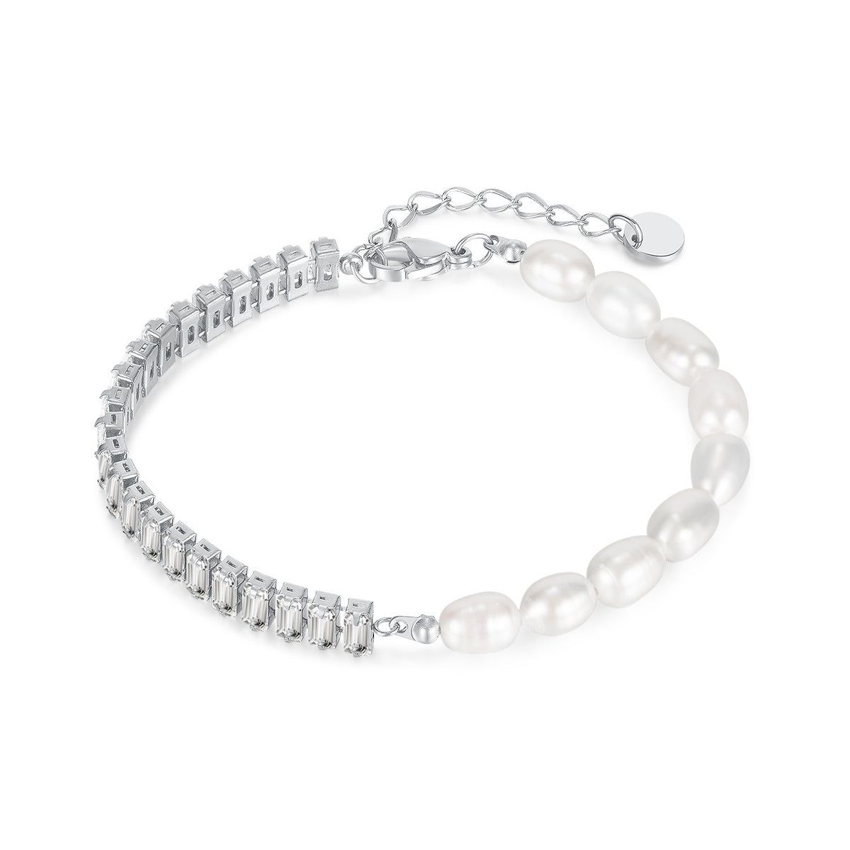 Bracelet perle et zircon, acier titane