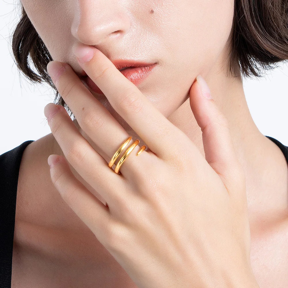 Bague spirale dorée, acier inoxydable