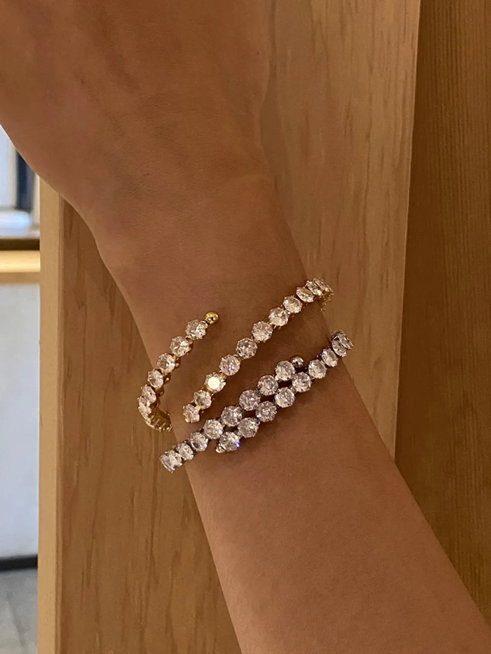 Bracelet zircon serti, acier inoxydable fin