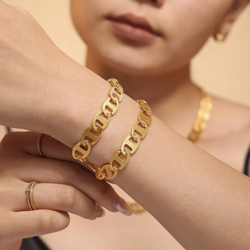 Bracelet chaîne artisanal, plaqué or, acier titane