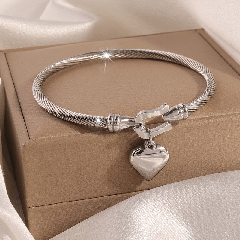 Bracelet cœur élastique élégant, acier inoxydable