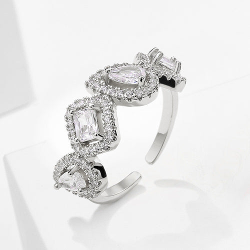 Bague ouverte carrée goutte zircon, style rétro