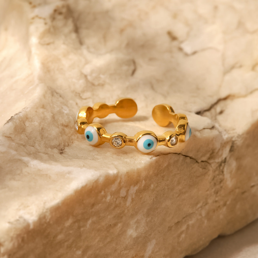 Bague ouverte œil protecteur, plaquée or 18 carats, acier titane