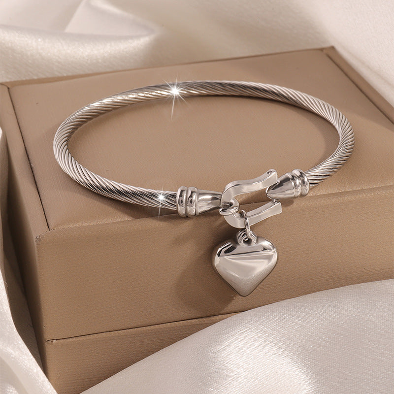 Bracelet cœur élastique élégant, acier inoxydable