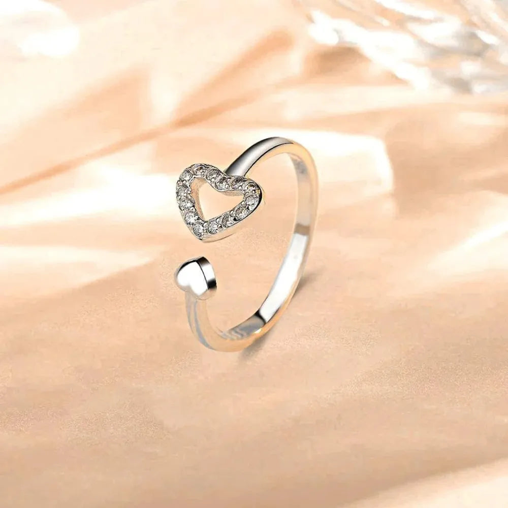 Bague ouverte cœur zircon, argent 925
