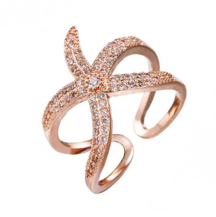Bague ajustable étoile de mer, cristaux blancs
