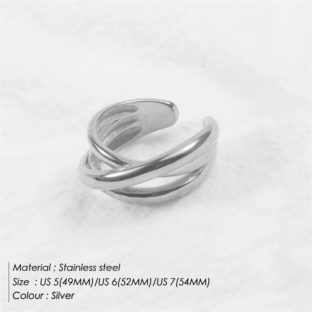 Bague large croisée multi-rangs, acier inoxydable
