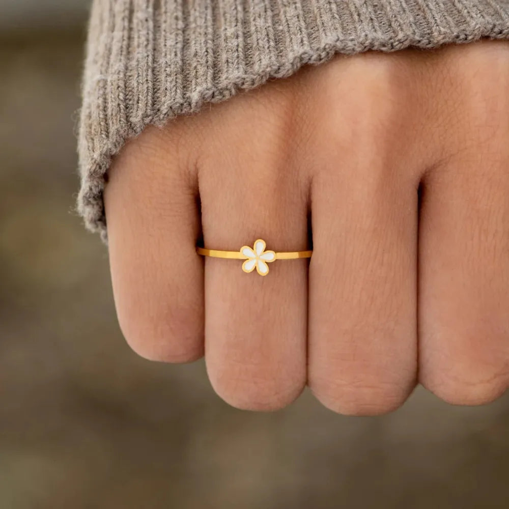 Bague fleur émaillée, argent 925