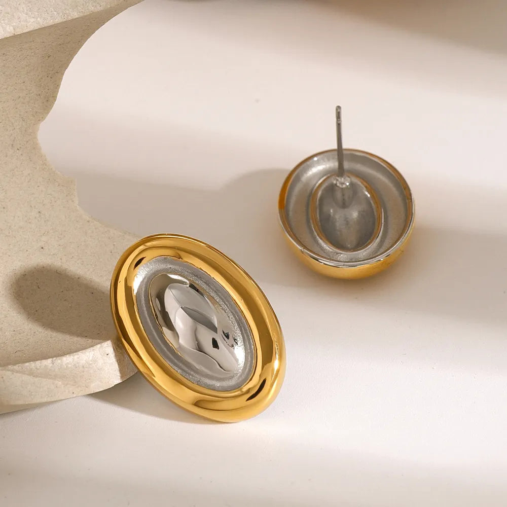 Boucles d'oreilles ovales bicolores, acier titane