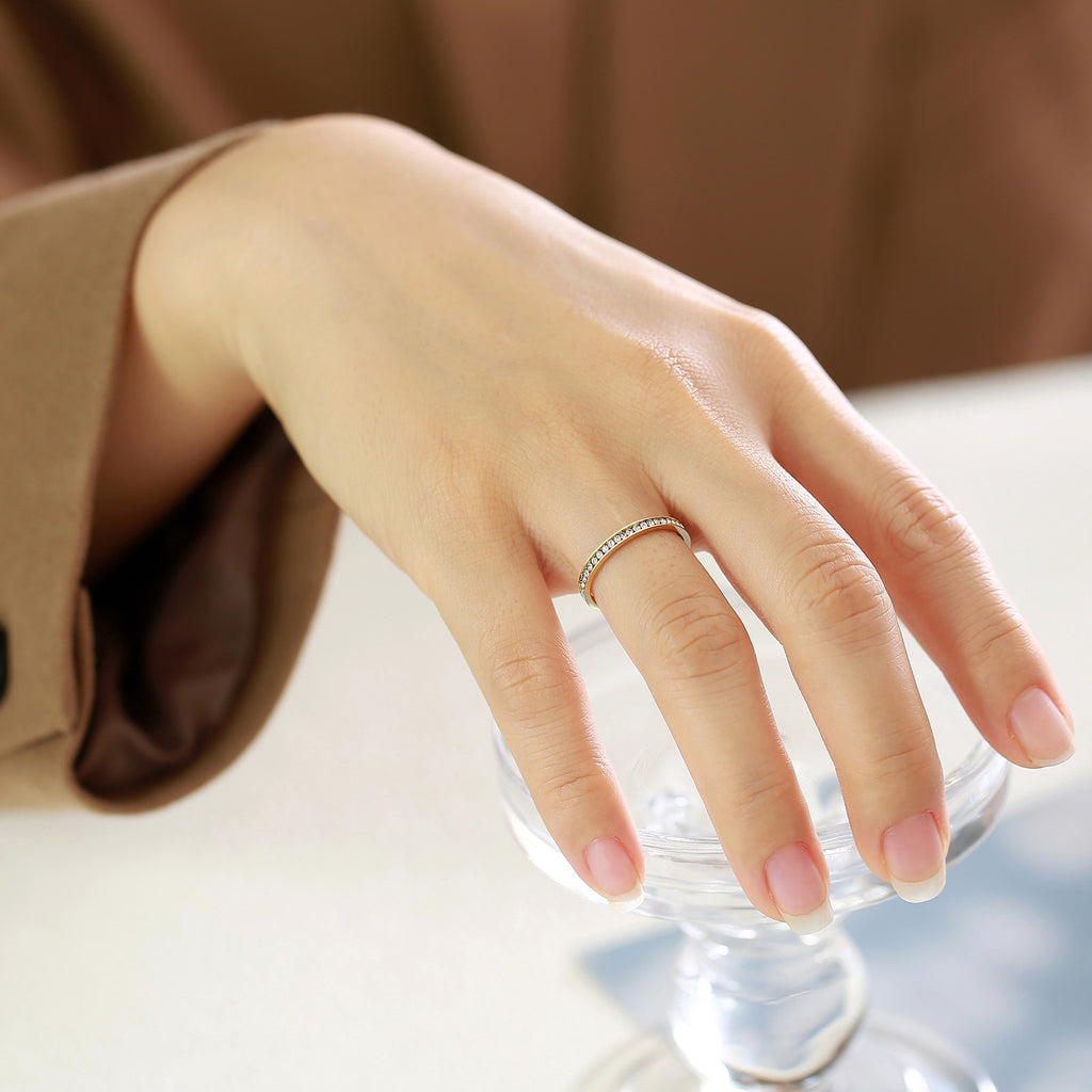 Bague simple sertie zircon, acier inoxydable