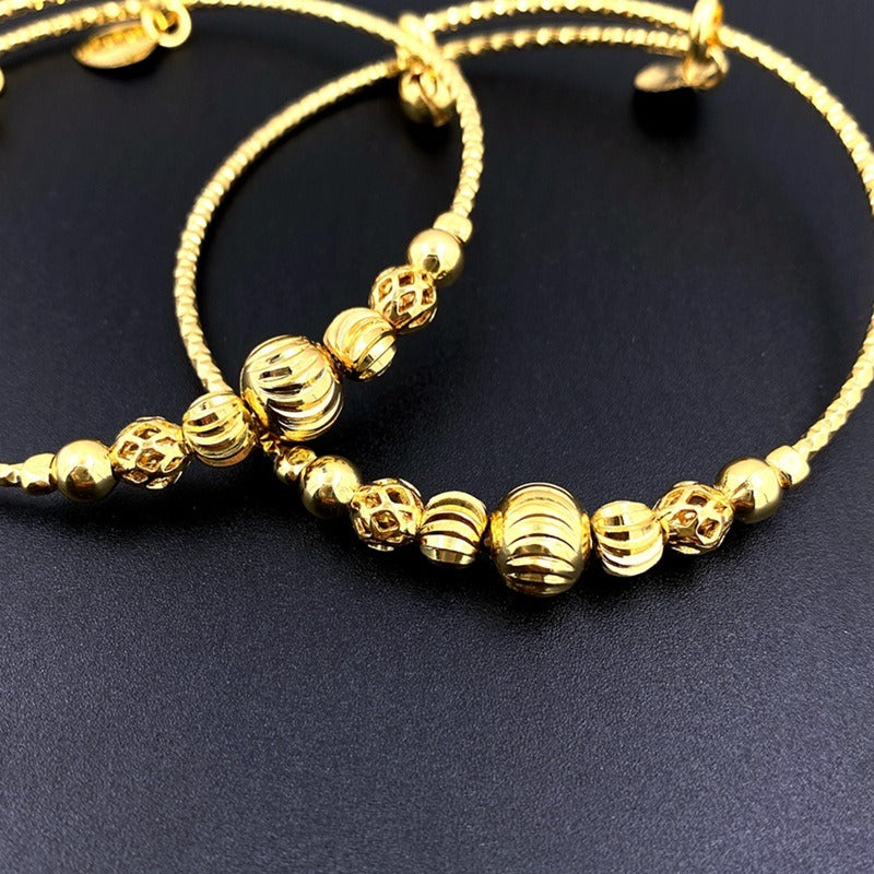Bracelet clochette perlé ajustable, plaqué or