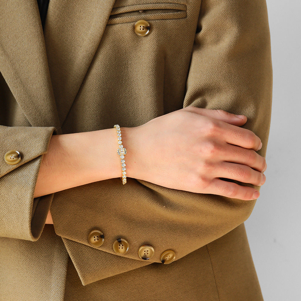 Bracelet chaîne zircon, style hip-hop