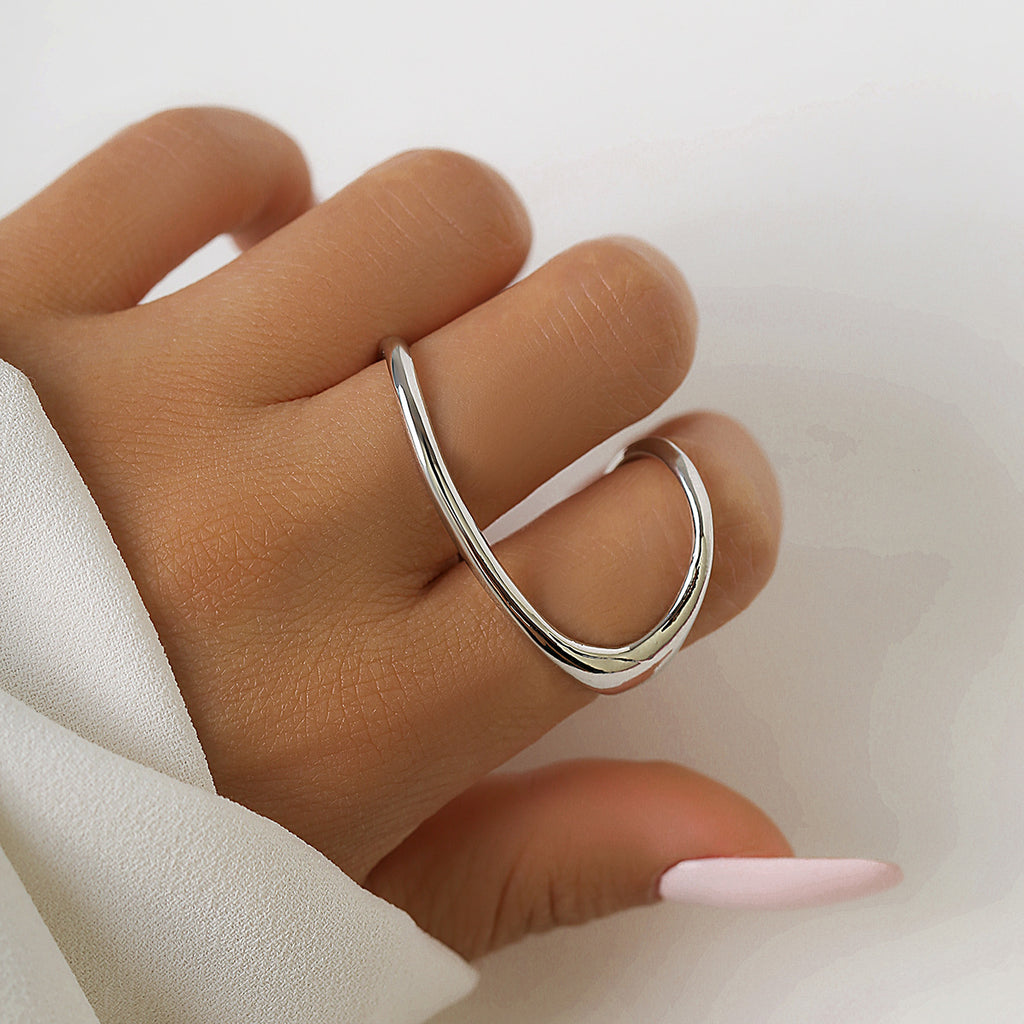 Bague ouverte géométrique futuriste, métal