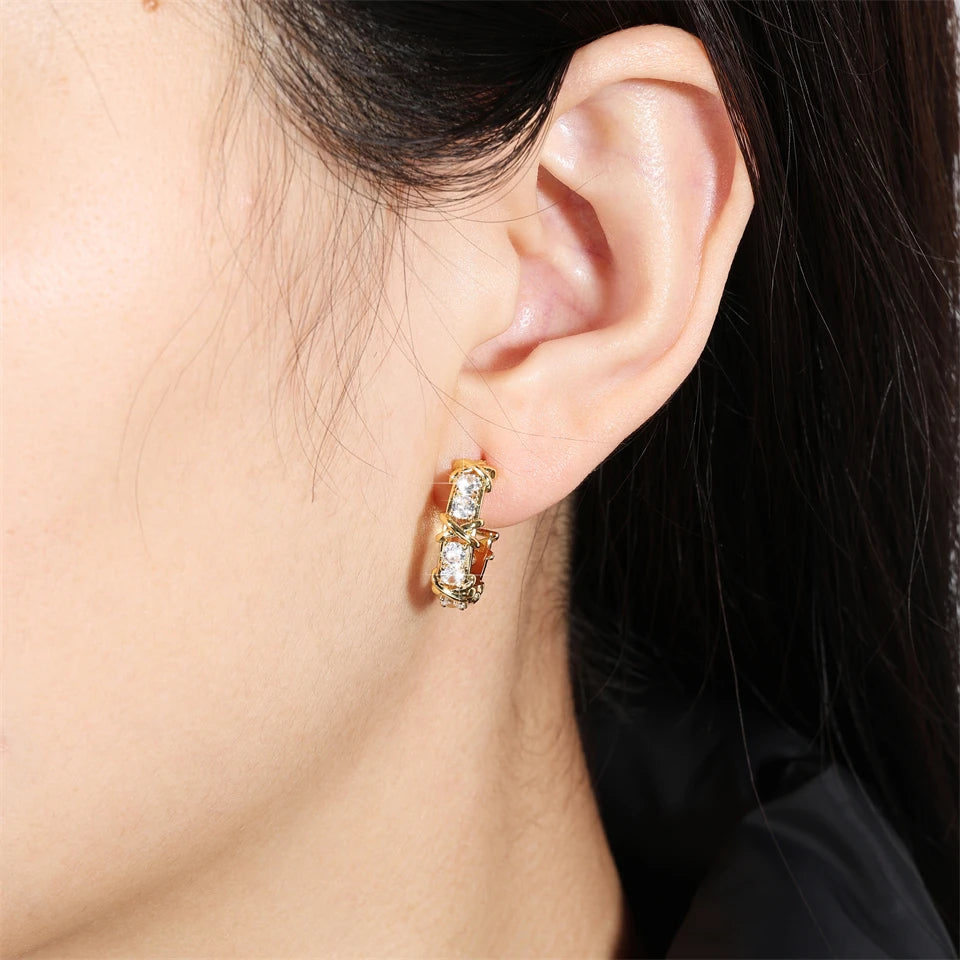 Créoles vintage zircon en croix, style coréen