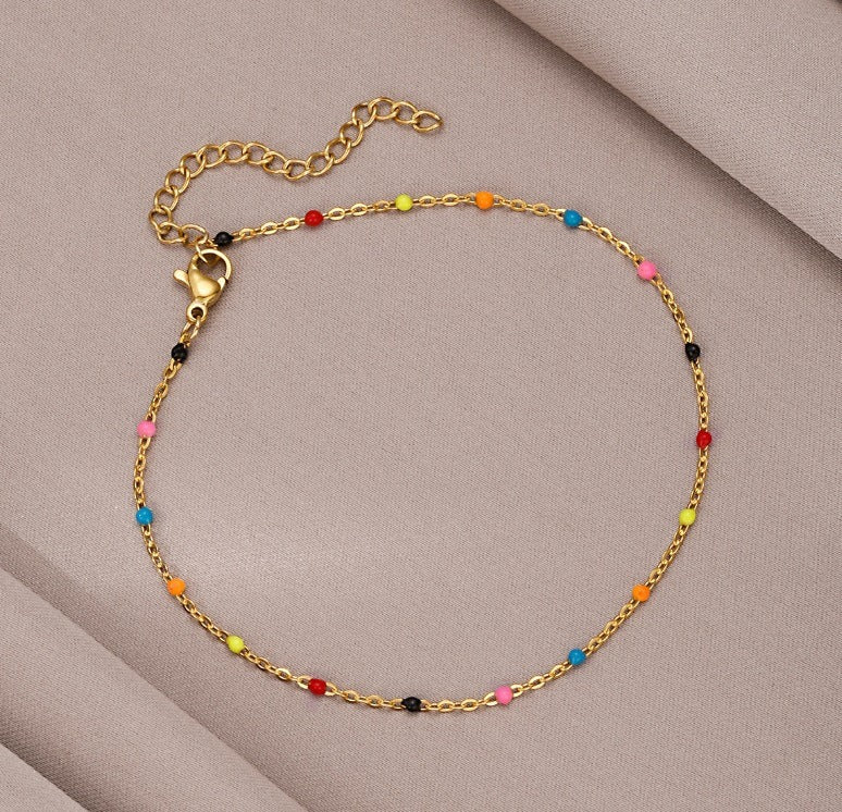 Bracelet de cheville perles colorées, style bohème