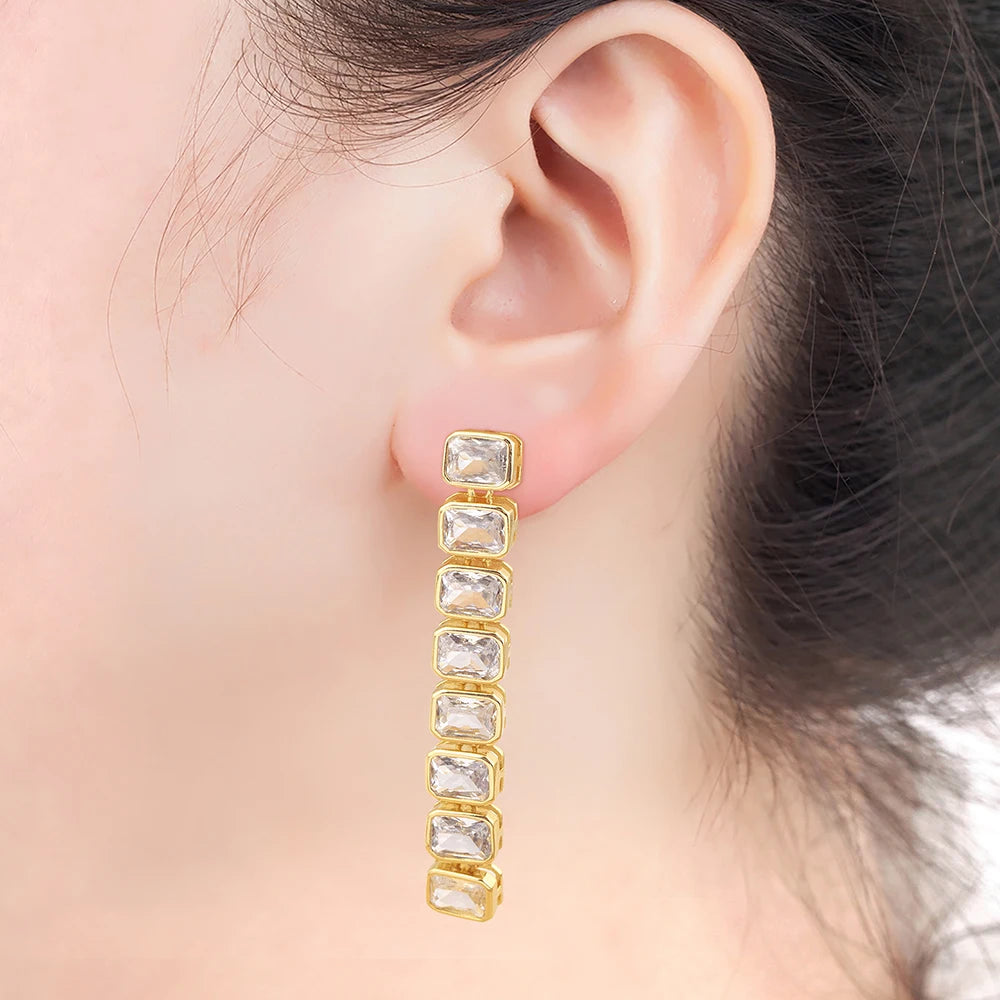Boucles d'oreilles pendantes à pompons rectangulaires