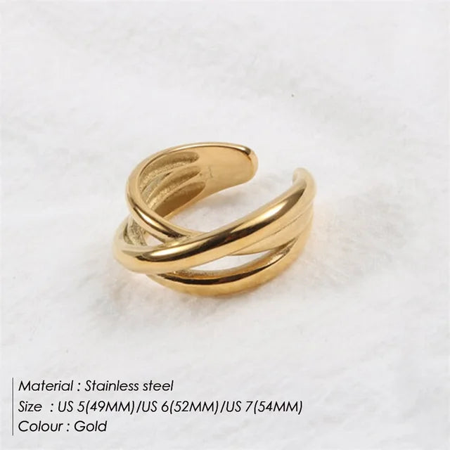 Bague large croisée multi-rangs, acier inoxydable
