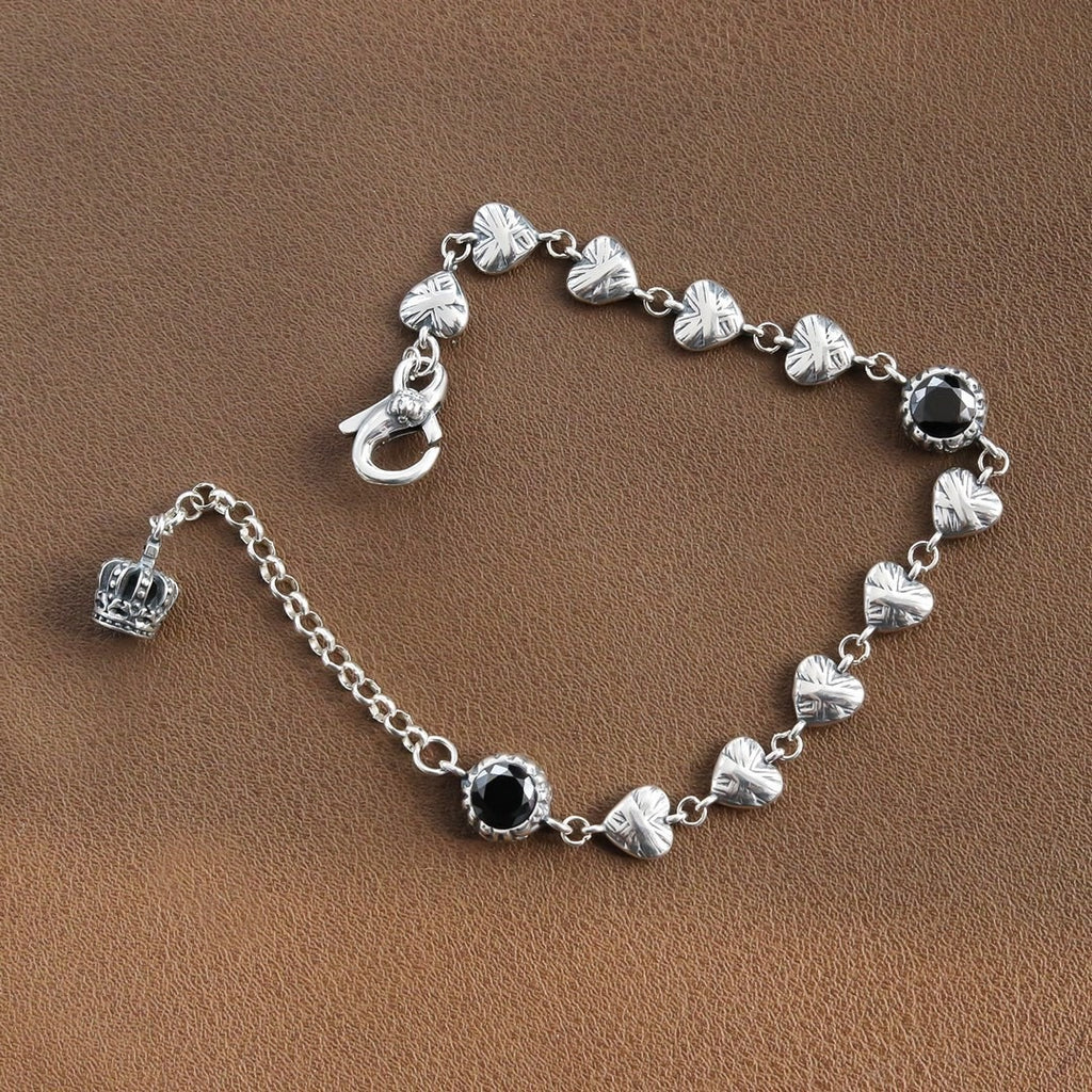 Bracelet frangé cœur rétro, argent 925