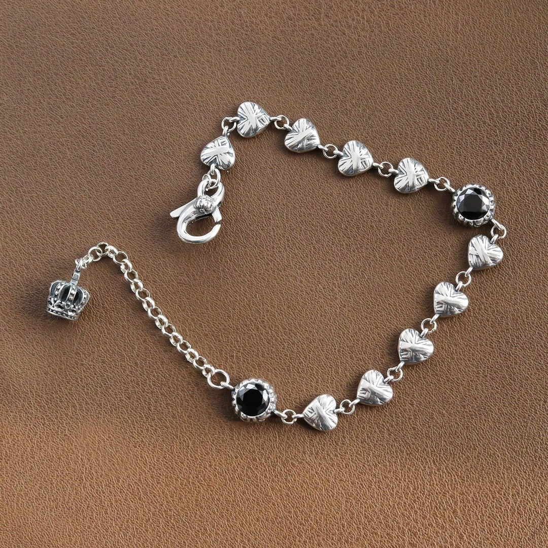 Bracelet frangé cœur rétro, argent 925