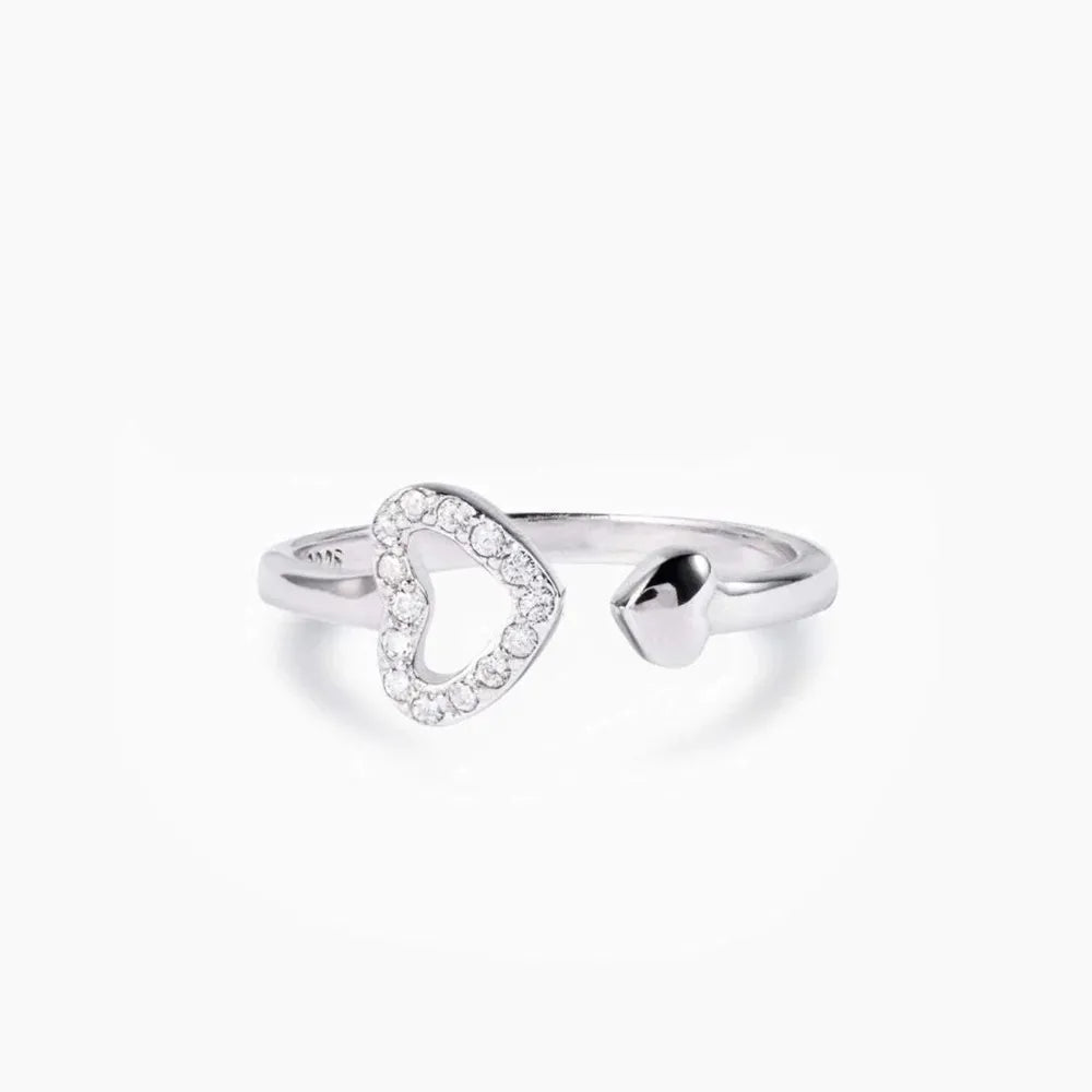 Bague ouverte cœur zircon, argent 925