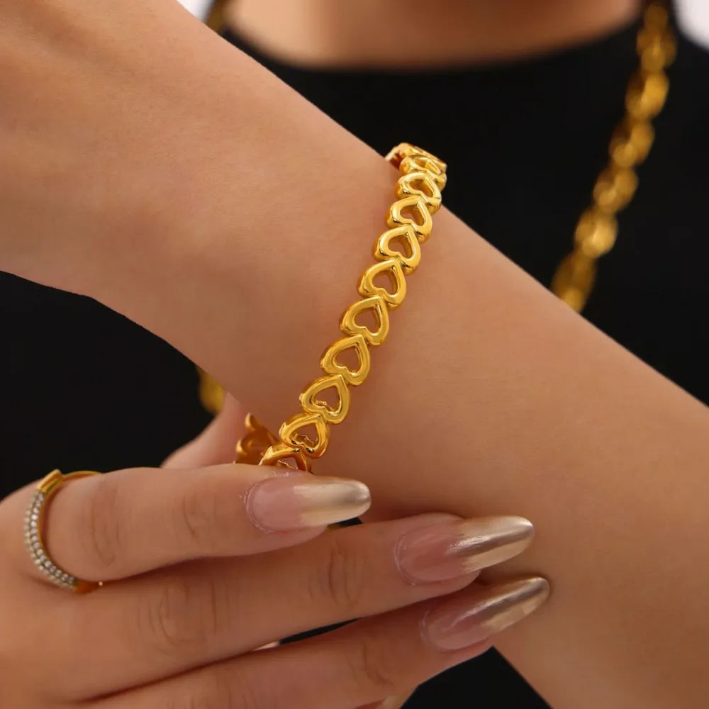 Bracelet cœur, plaqué or 18 carats, acier inoxydable